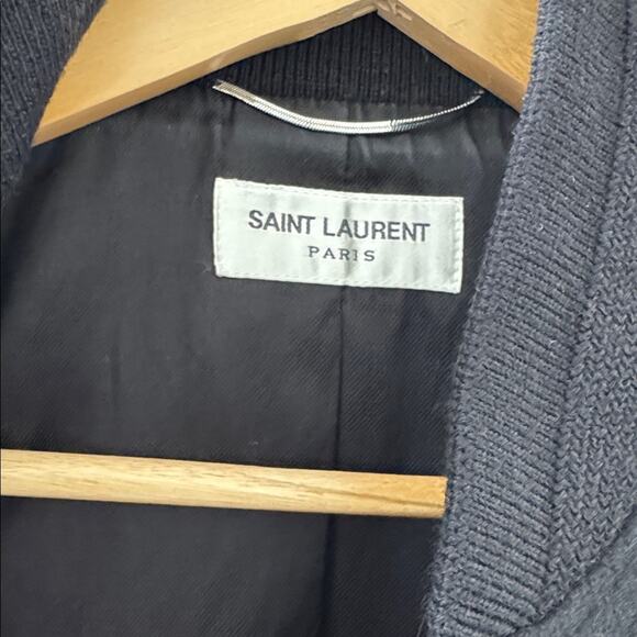 Saint Laurent Wool Bomber Jacket Black Leather Trim Size 46 (S) Made in Italy - Picture 10 of 13